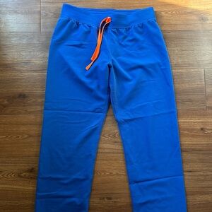 Figs Women’s Scrub Bottoms in Blue with Orange Accent